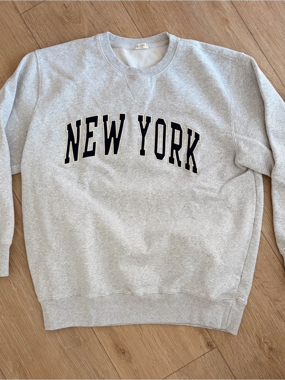 New York Grey Embroidered Crewneck Sweater